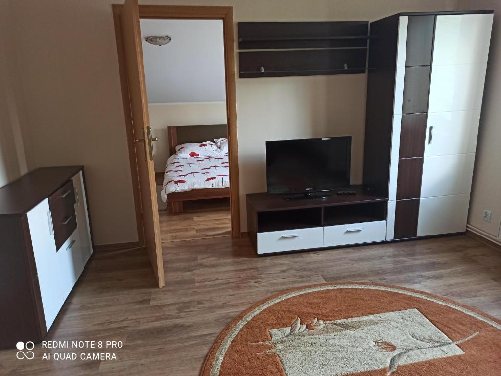 Televízia a/alebo spoločenská miestnosť v ubytovaní Apartament Polański z tarasem na dachu