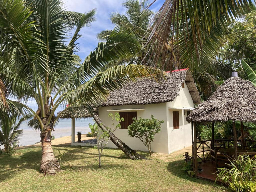 uma casa na praia com palmeiras em Maison bord de mer em Mangalimaso