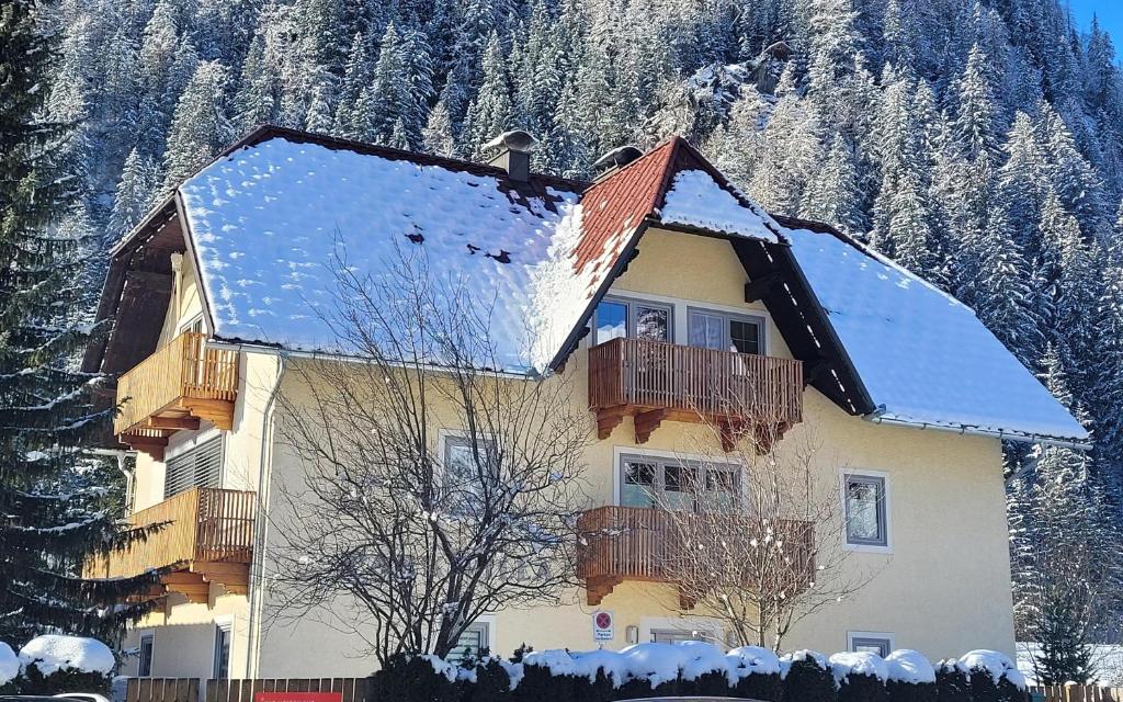 ein Haus mit Schnee drauf in der Unterkunft Parkvilla Mallnitz in Mallnitz