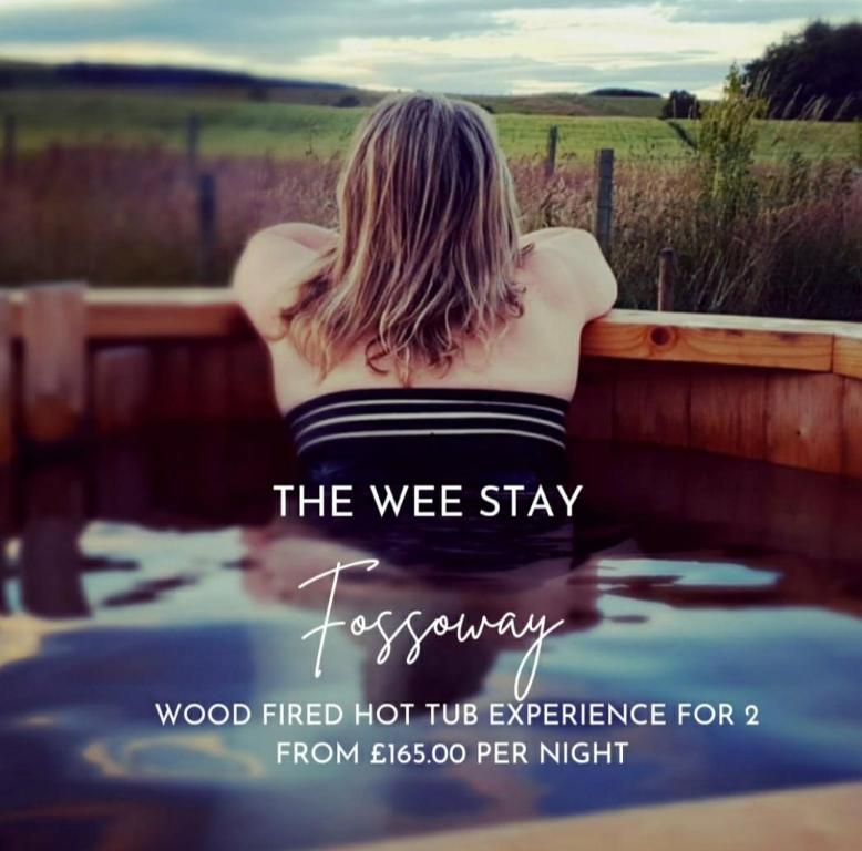 una mujer se apoya en una cerca cerca del agua en The Wee Stay - Rural Guest Suite with Woodfired Hot Tub and outside Kitchen and covered Livingroom area, en Crook of Devon