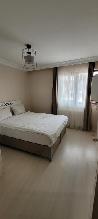 een slaapkamer met een groot bed en een raam bij Aronya Flats in Istanbul
