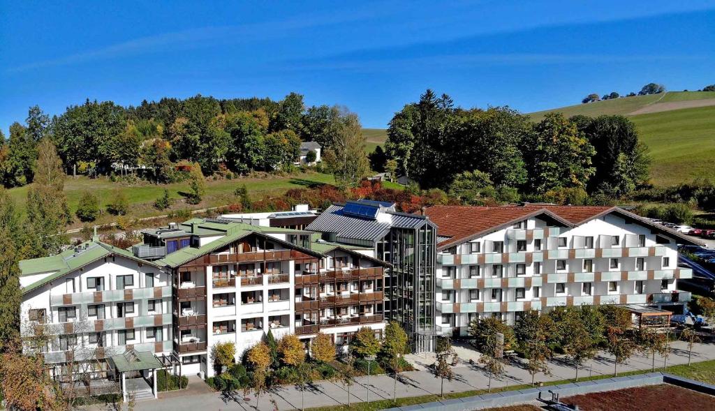 an aerial view of a hotel with trees at Kurhotel Bad Zell in Bad Zell