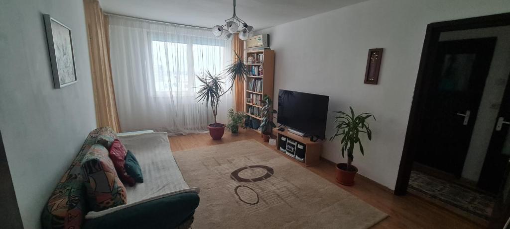 a living room with a couch and a tv at Casa Lazăr in Braşov