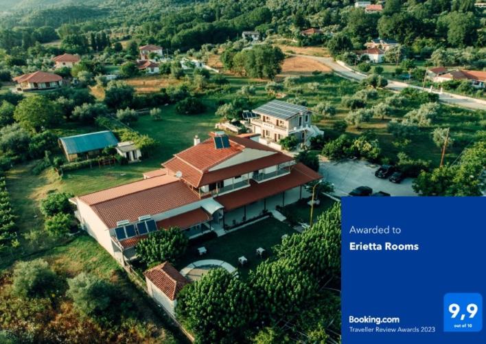 an aerial view of a large house with a yard at Erietta Rooms in Paramythia