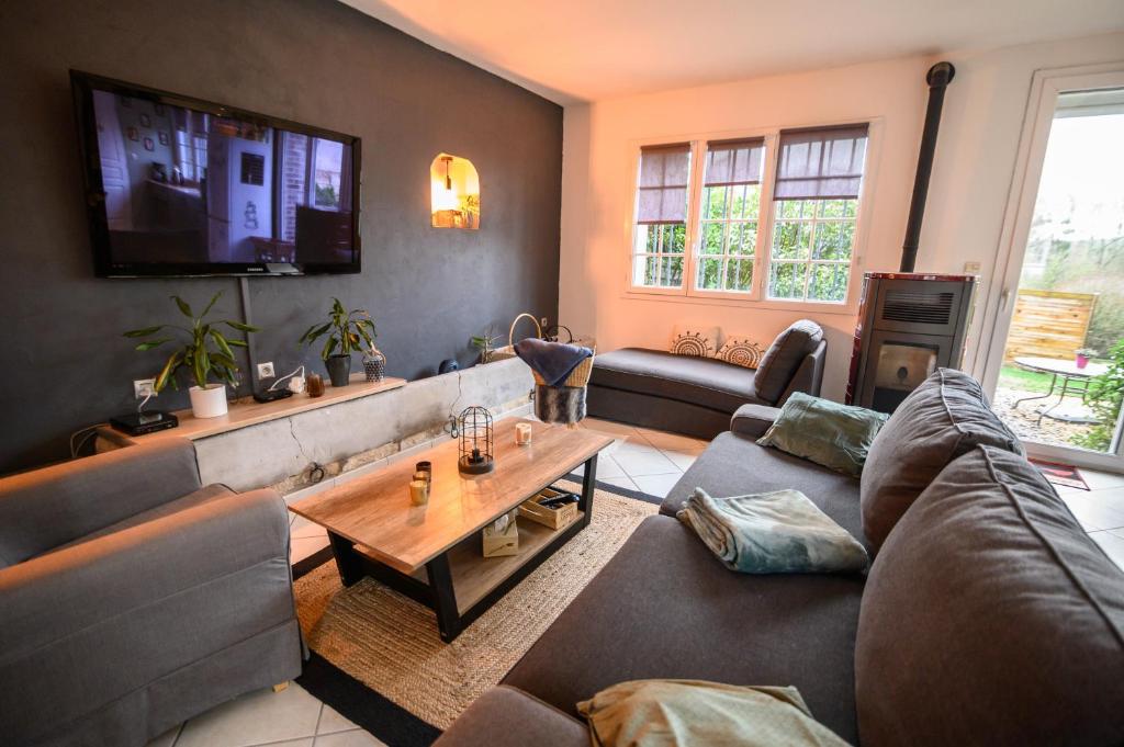 TV a/nebo společenská místnost v ubytování Gîte Cosy Green