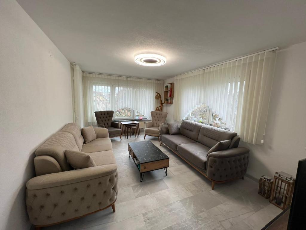 Sala de estar con 2 sofás y mesa en 3 Zimmerwohnung in Erbach, en Erbach