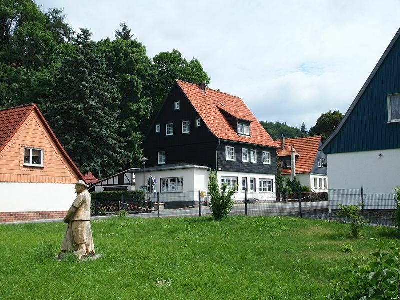 a statue of a person in the grass in a yard at Cozy Apartment in Altenbrak