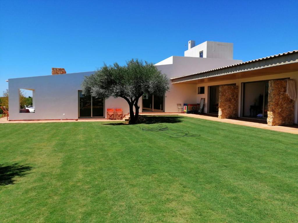 una casa con un césped verde delante de ella en Casa do Cabeçudo en Faro