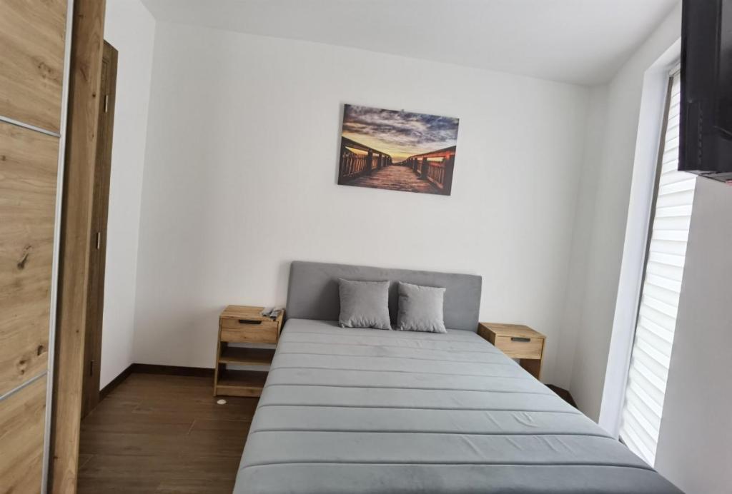 um quarto com uma cama num quarto em Borovi 2 Divcibare/apartman 7 em Divčibare