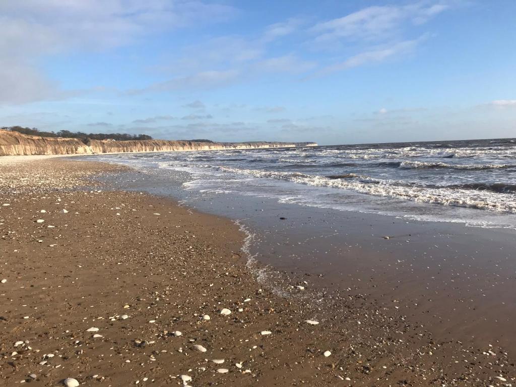 a beach with the ocean and the shoreline at Seaview Cottage in Bridlington