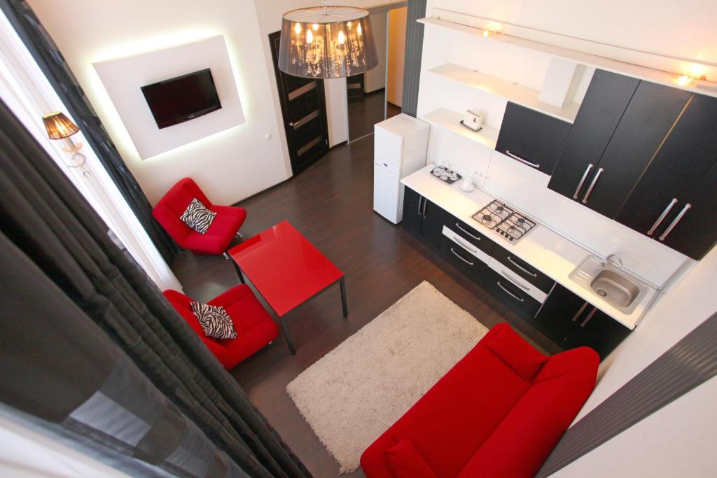 Kuchyň nebo kuchyňský kout v ubytování Ekaterina Hotel
