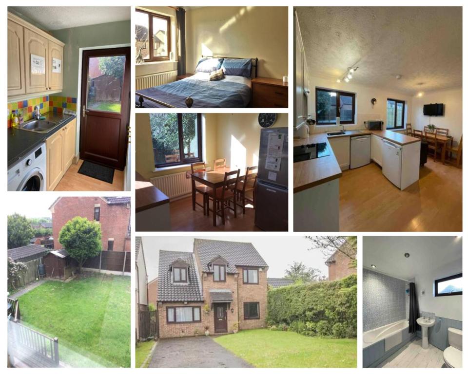 a collage of photos of a house with a room at 6 Bedroom House For Corporate Stays in Corby Suitable for Nightshift Workers in Great Oakley