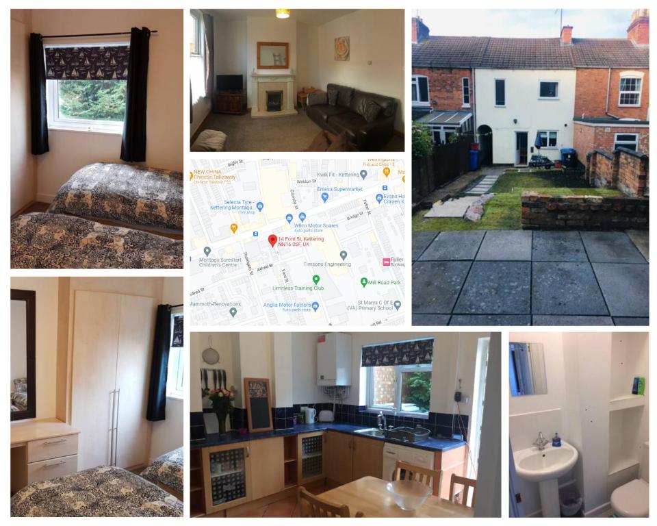 un collage de fotos de una casa en 3 BedroomHouse For Corporate Stays in Kettering en Kettering