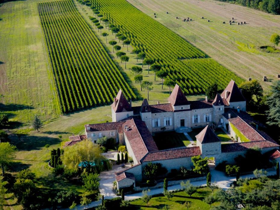 an aerial view of a house in a vineyard at Chateau de Mazelieres in Espiens