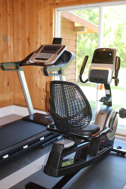 a gym with a treadmill and a elliptical machine at 1 and Only Riverside Accommodations in Sable River