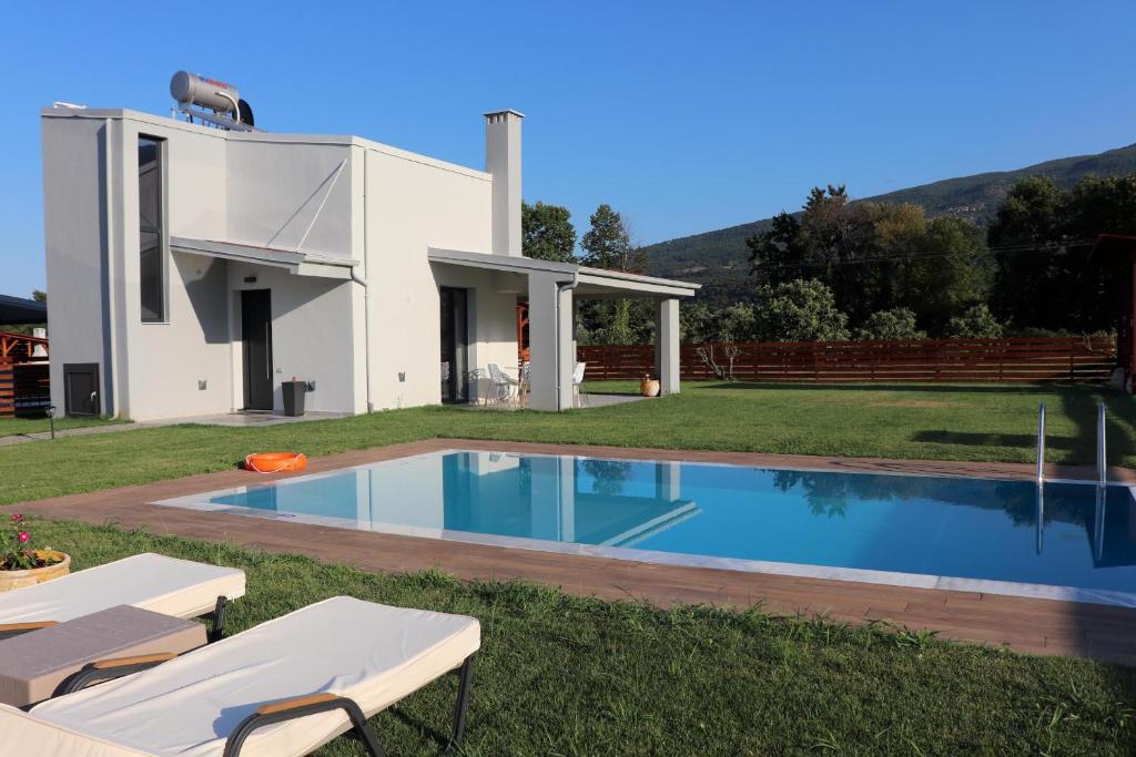 a house with a swimming pool in the yard at OLYMPUS Paradise 1 in Skotína