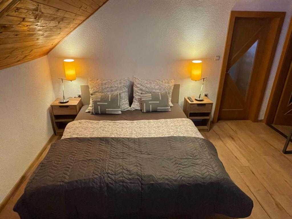Postel nebo postele na pokoji v ubytování Chata u lesa