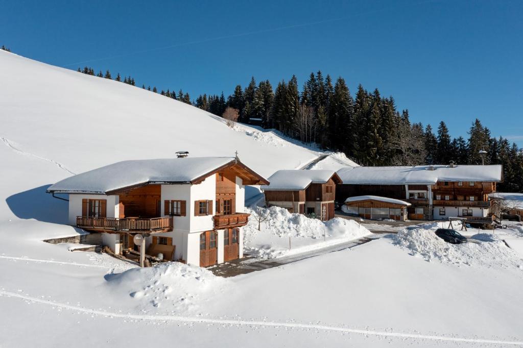un lodge de esquí cubierto de nieve en Flecklhütte, en Hopfgarten im Brixental