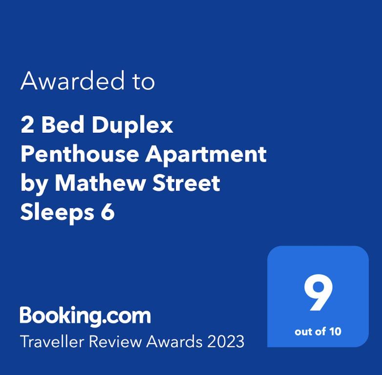 a screenshot of a sign that reads warranted to bed duplex furniture appointment by at 2 Bed Duplex Penthouse Apartment by Mathew Street Sleeps 6 in Liverpool