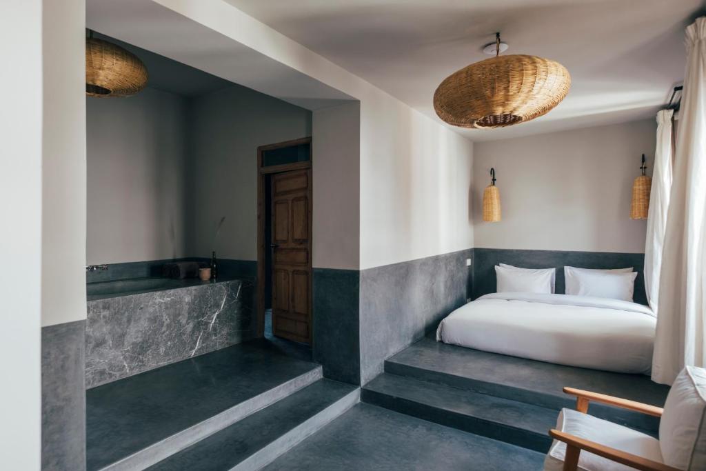 Uma cama ou camas num quarto em Riad no37