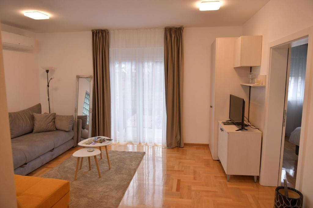 Prokuplje的住宿－Apartmani TEO，带沙发和电视的客厅