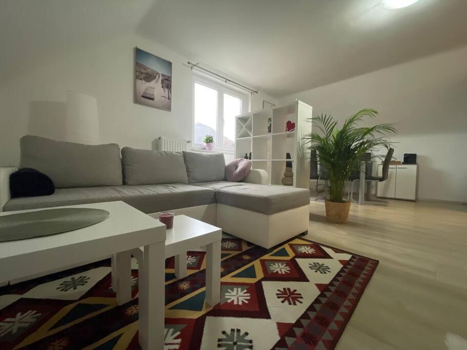 a living room with a couch and a rug at Apartments Heart in Ljubljana