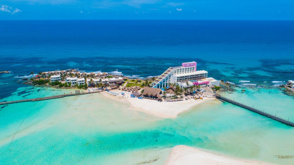 an aerial view of a resort on a beach at Mia Reef Isla Mujeres Cancun All Inclusive Resort in Isla Mujeres