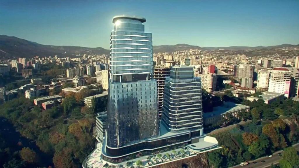 an overhead view of a tall building in a city at King David Residance in Tbilisi City