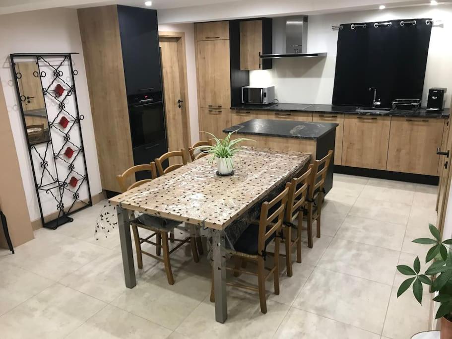 stół jadalny z krzesłami i kuchnia w obiekcie Paisible logement tout équipé pour 1 à 6 personnes w mieście Ebersheim