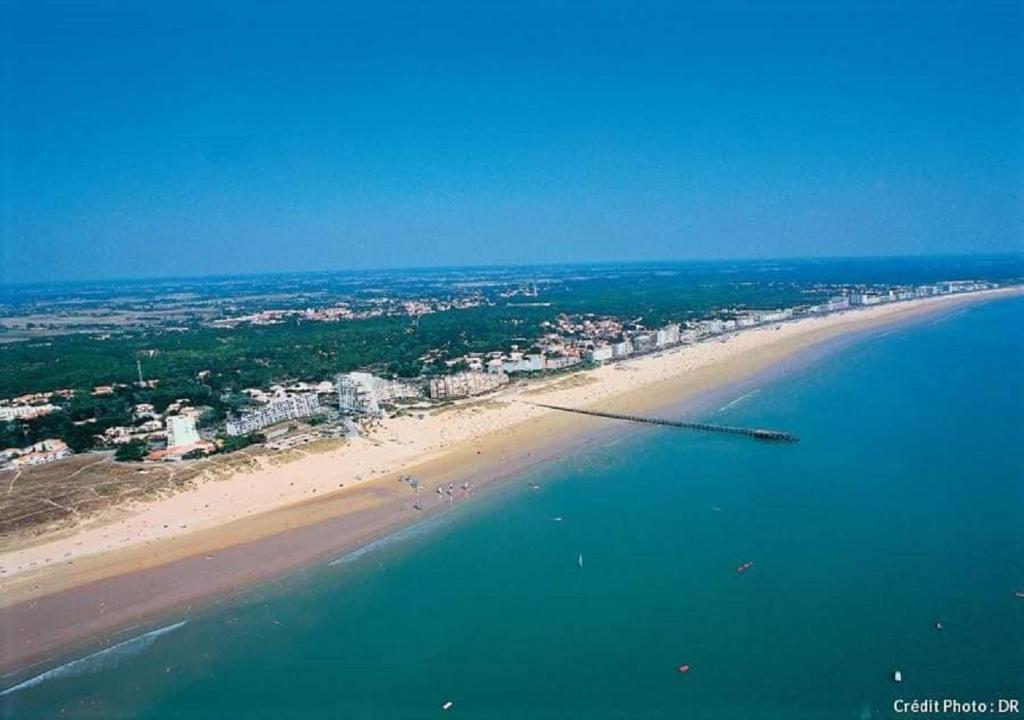 une vue aérienne d'une plage et de l'océan dans l'établissement Mymobilhome 2 chambres Saint-Jean-de-Monts, à Saint-Jean-de-Monts