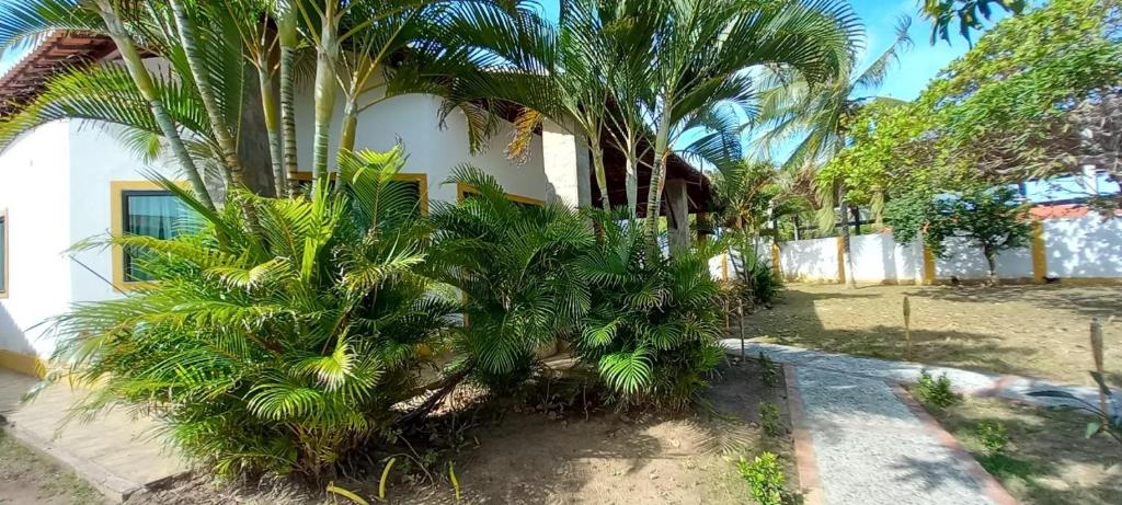 a house with palm trees in front of it at Pousada Graboschii, 300mt da praia do Refúgio in Aracaju