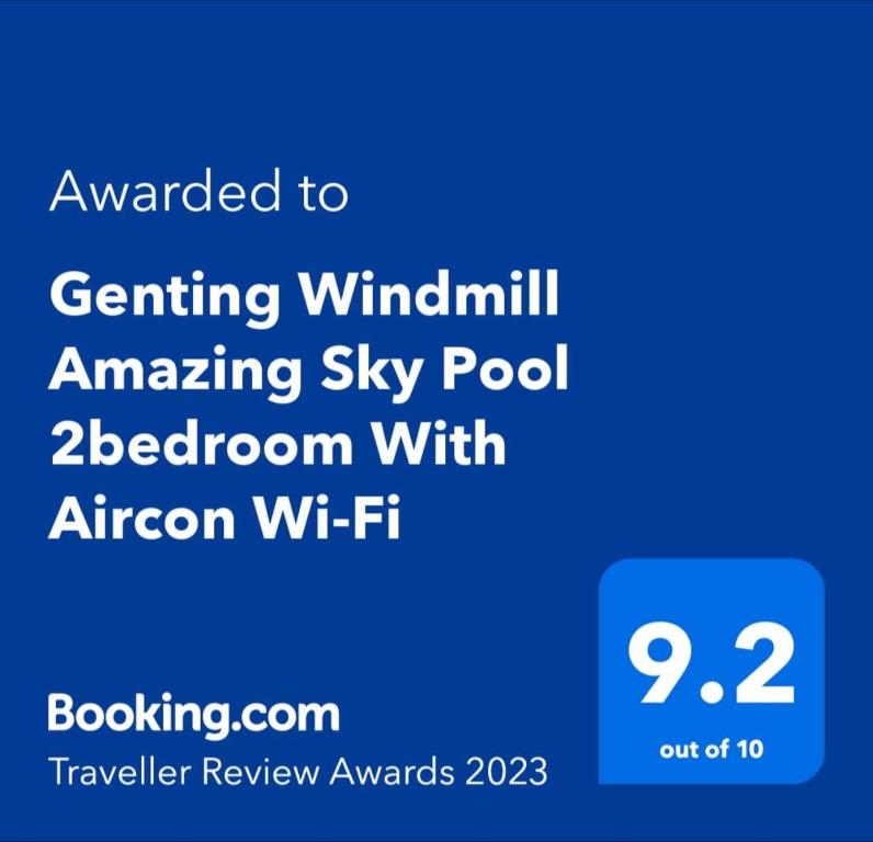 a blue text box with the words wanting windowinho amazing sky pool bedoren with at Genting Windmill Amazing Sky Pool 2bedroom With Aircon Wi-Fi in Genting Highlands