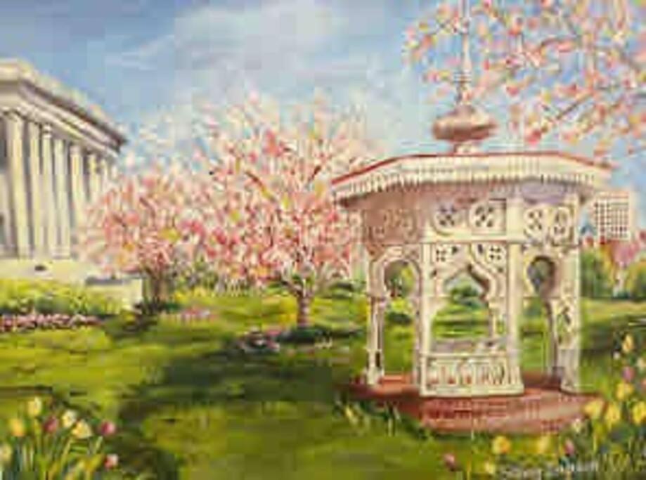 a painting of a gazebo in a park at Southern Comfort Retreat in Macon