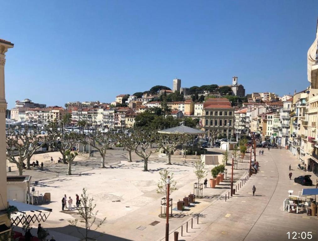 une rue urbaine avec des gens, des arbres et des bâtiments dans l'établissement FELIX FAURE PALAIS DES FESTIVALS CROISETTE VIEUX PORT, à Cannes