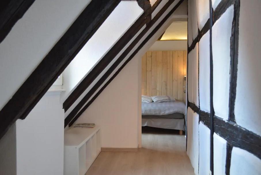 a attic room with a bed in a bedroom at Bretzel &amp; Raisin - Hypercentre de Colmar in Colmar