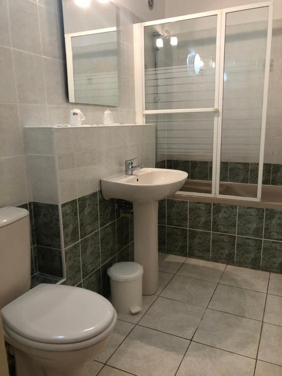 a bathroom with a toilet and a sink at Hôtel Le Relais in Fleurance