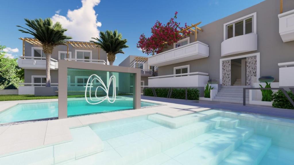 a rendering of a villa with a swimming pool at Ninemia Beach Hotel & Suites in Agia Marina Nea Kydonias