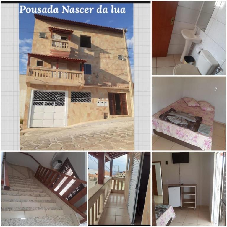 a collage of pictures of a house and a room at Pousada Nascer da Lua in São Thomé das Letras