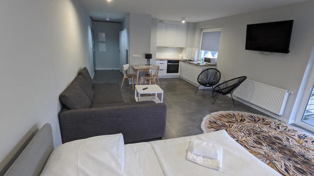 Televízia a/alebo spoločenská miestnosť v ubytovaní Apartamenty Słoneczna 42