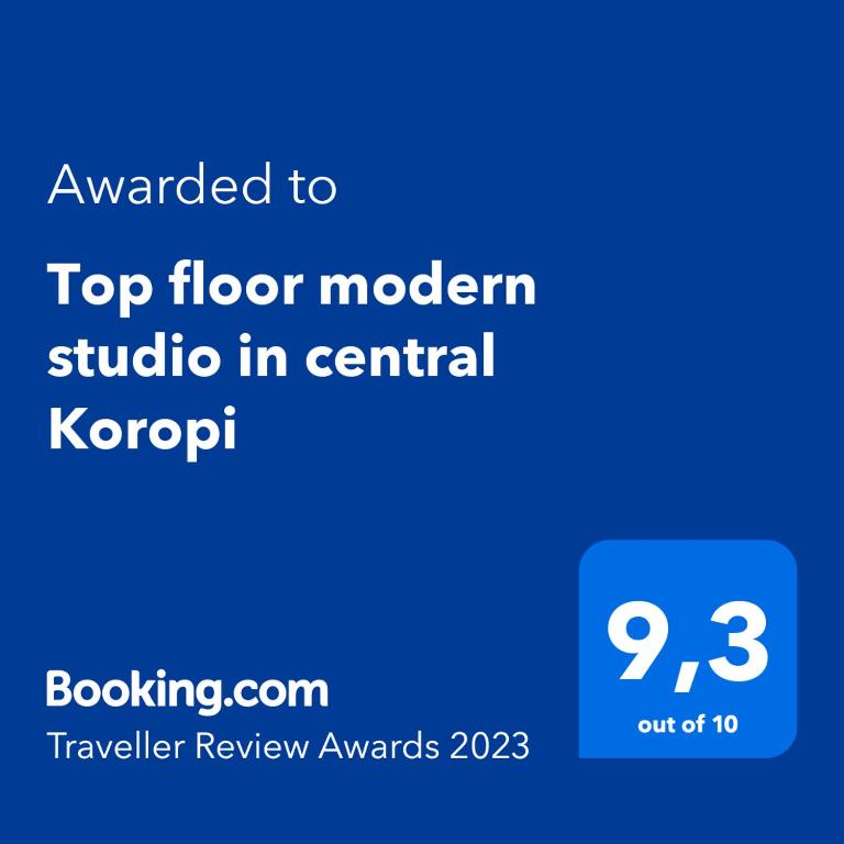 Certifikát, hodnocení, plakát nebo jiný dokument vystavený v ubytování Top floor modern studio in central Koropi