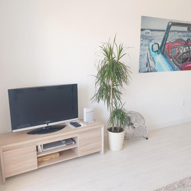 Televízia a/alebo spoločenská miestnosť v ubytovaní Beach Front Sea View Punta Prima