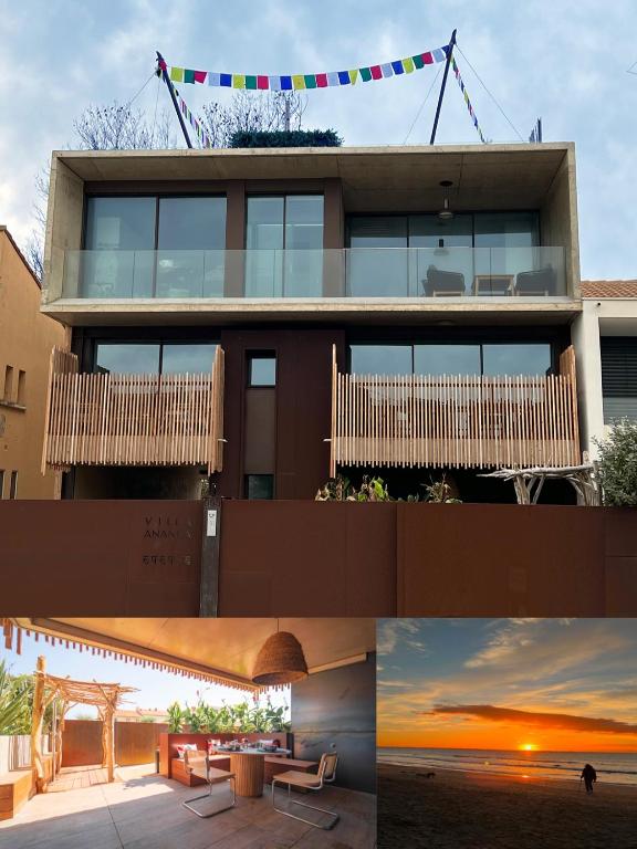 une maison sur la plage avec un coucher de soleil dans l'établissement Villa Ananda - Chandra - Un havre de paix entre mer et étangs, à Carnon-Plage