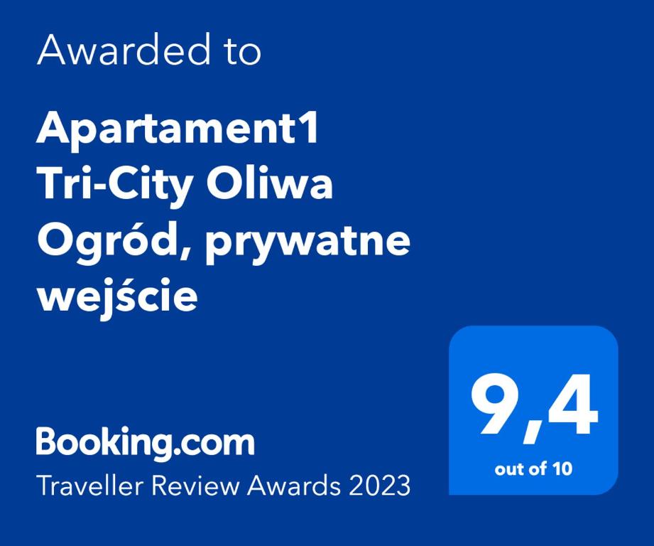 Certyfikat, podpis lub inny dokument wystawiony w obiekcie Apartament1 Tri-City Oliwa Ogród, prywatne wejście