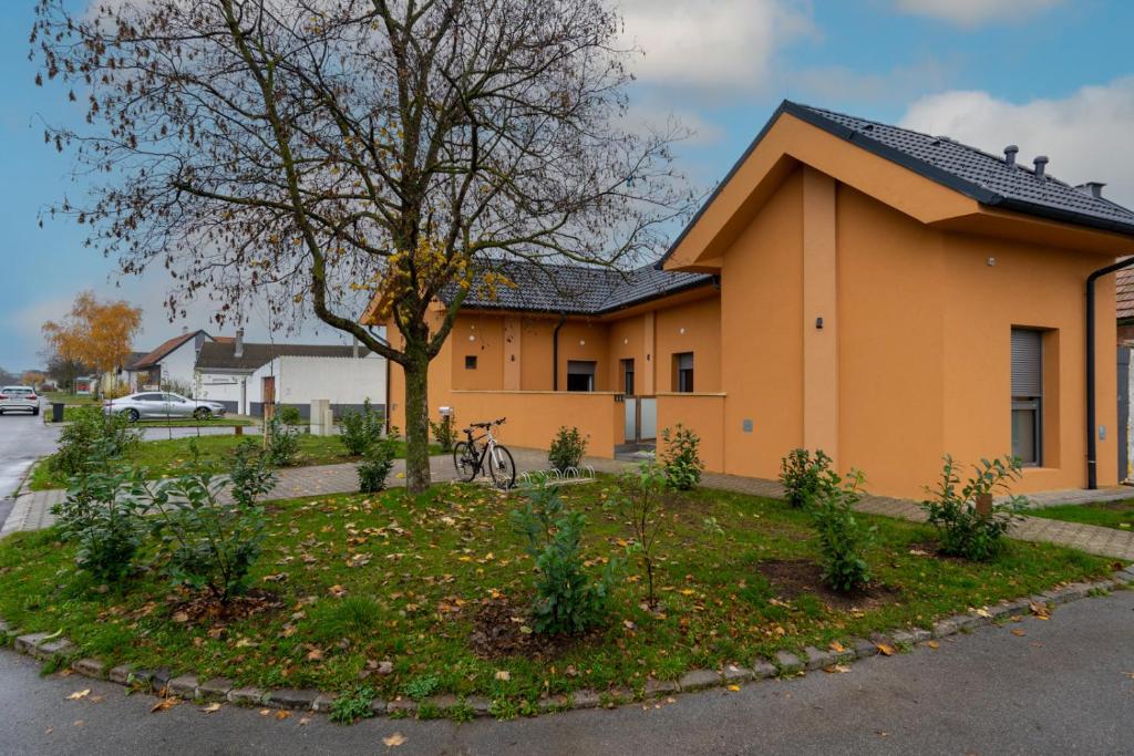 una casa con un albero di fronte di Pension Pannonia a Parndorf