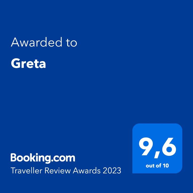 Certifikát, hodnocení, plakát nebo jiný dokument vystavený v ubytování Greta