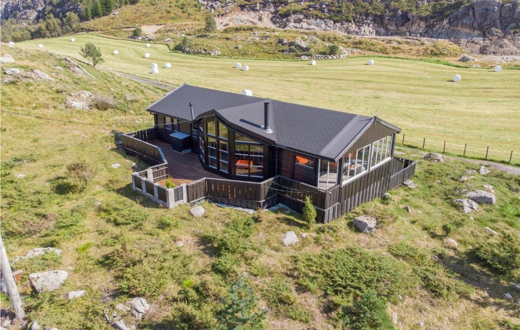 an aerial view of a house on top of a hill at Beautiful Home In Bjerkreim With House A Mountain View in Bjerkreim