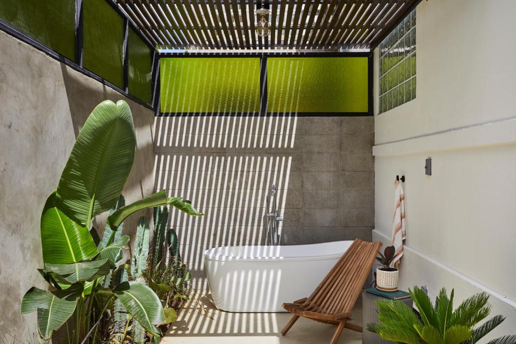 聖胡安的住宿－DADA JAJA by DW，带浴缸和植物的浴室