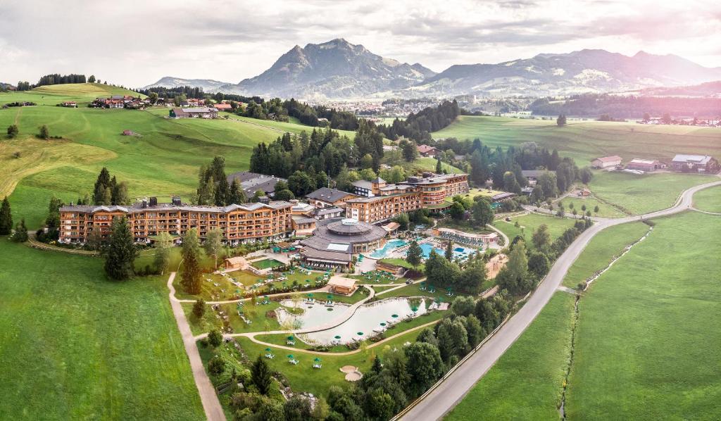 an aerial view of a resort in the mountains at Sonnenalp Resort in Ofterschwang