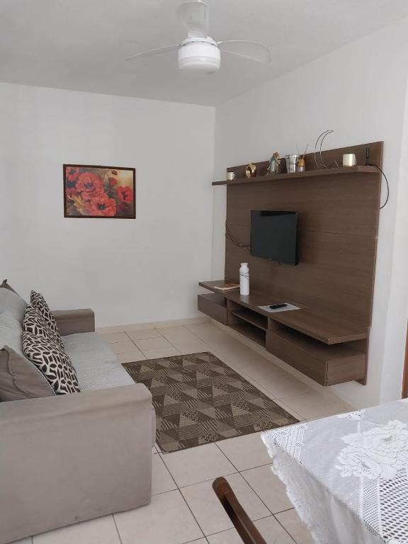a living room with a couch and a flat screen tv at Agua Marinha Campos in Campos dos Goytacazes