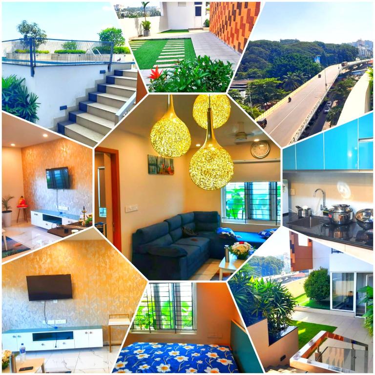 a collage of different pictures of a living room at Gangothri in Trivandrum